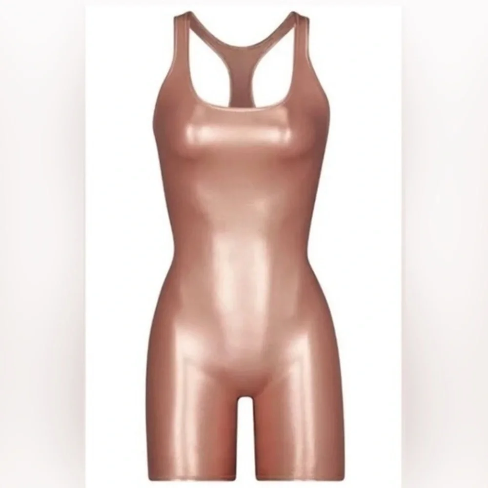 Skims Swim Metallic Rose Gold Bodysuit